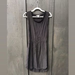 casual drawstring waist scoop neck black dress